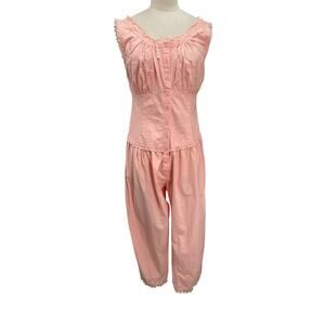 Vintage Star Of India Jumpsuit Embroidered Floral Lace Peachy Pink Size Small